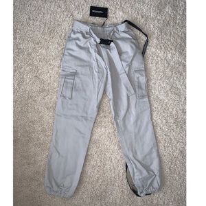 Pretty Little Thing grey utility buckle joggers